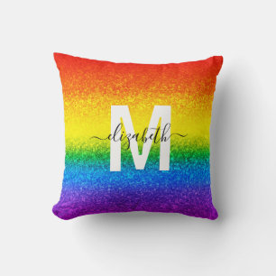 Chic Rainbow Glitzer Stripes Monogramm Name Kissen