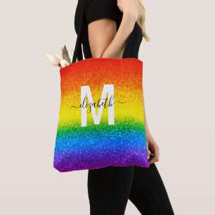 Chic Rainbow Glitzer Stripes Monogramm Name Tasche