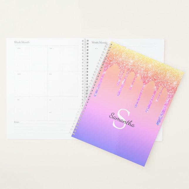 Chic Rainbow Glitzer Tropfen Sparkle Monogram Name Planer (Anzeige)