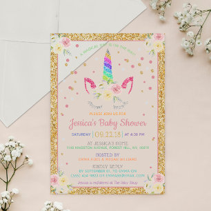 Chic Rainbow Glitzer Unicorn Kinderdusche Acryleinladungen
