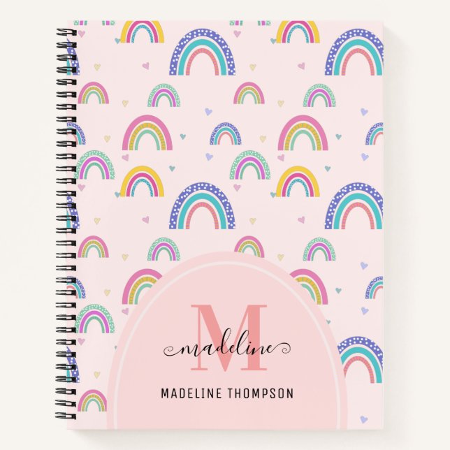 Chic Rainbow Heft Monogram Boho Pink Notizbuch (Vorderseite)