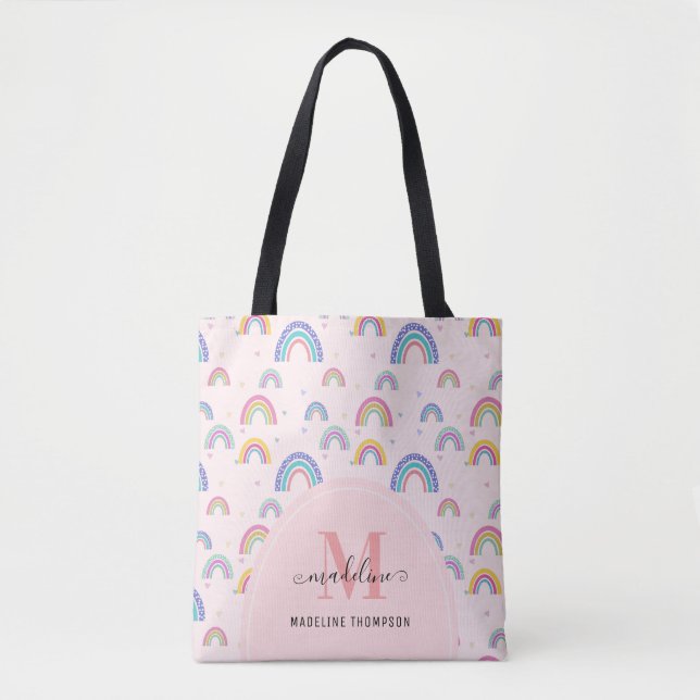Chic Rainbow Heft Monogram Boho Pink Tasche (Vorderseite)