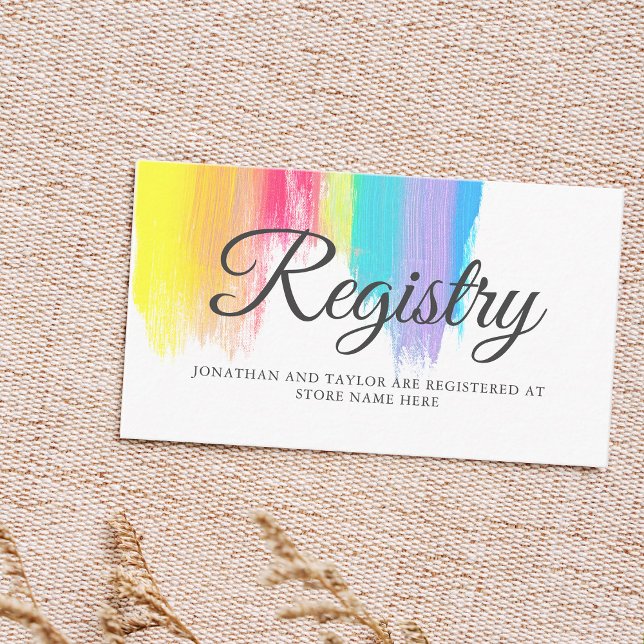 Chic Rainbow Paint Strokes LGBTQ Wedding Registry Begleitkarte (Von Creator hochgeladen)