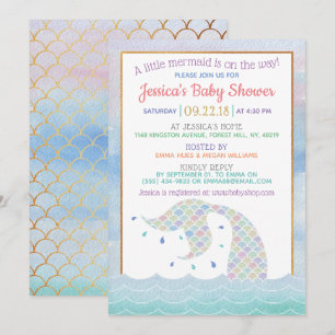 Chic Rainbow Watercolor Mermaid Baby Dusche Einladung