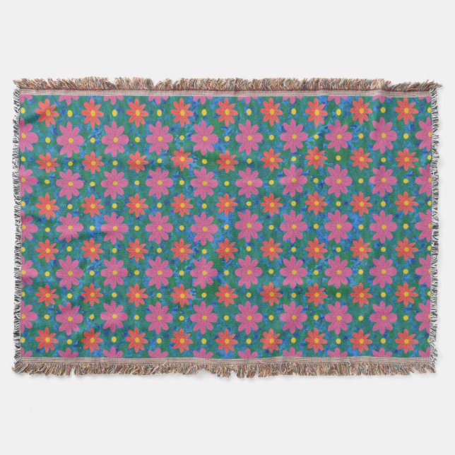 Chic Rangoli Blume und Polka Dots Throw Blanket Decke (Vorderseite)