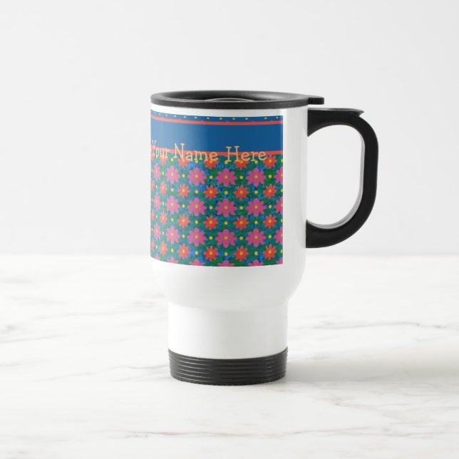 Chic Rangoli Fleurs et Polkas sur Blue Travel Mug (Droite)