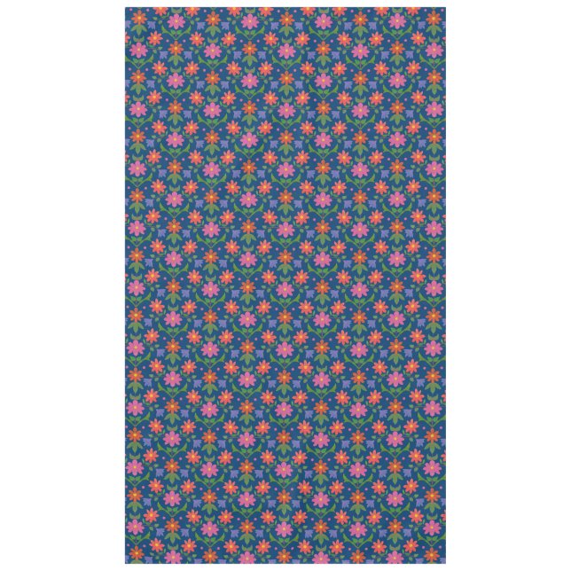 Chic Rangoli Fleurs Pois sur nappes bleues (Devant)