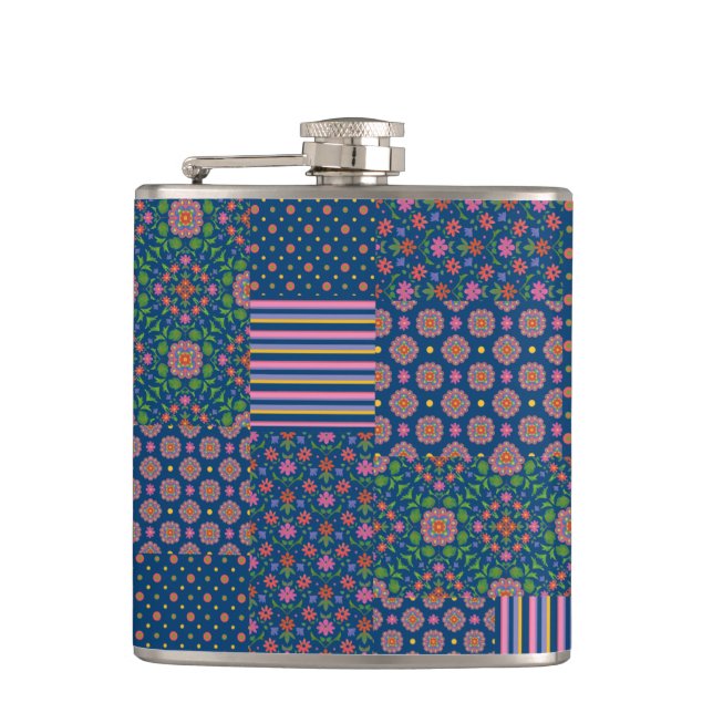 Chic Rangoli Patterns Imitate Patchwork Hip Flask Flachmann (Vorderseite)