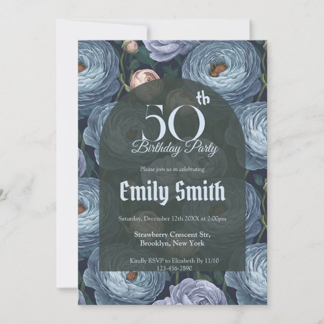 Chic Ranunculus Sparkle Birthday Celebration Einladung (Vorderseite)