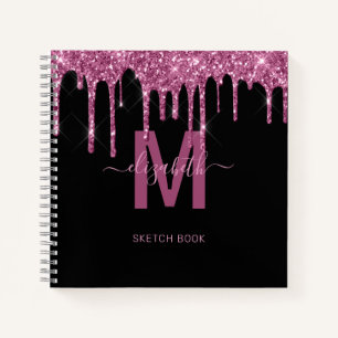 Chic Raspberry Driving Glitzer Monogram Name Notizbuch