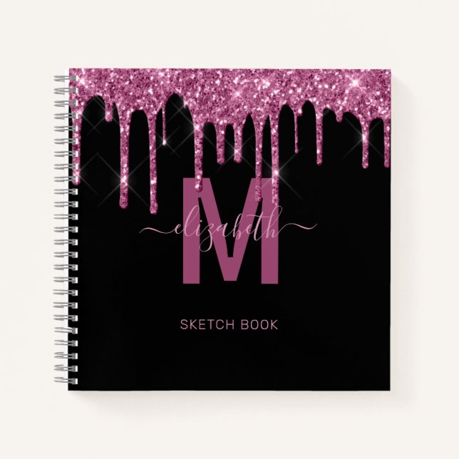 Chic Raspberry Driving Glitzer Monogram Name Notizbuch (Vorderseite)
