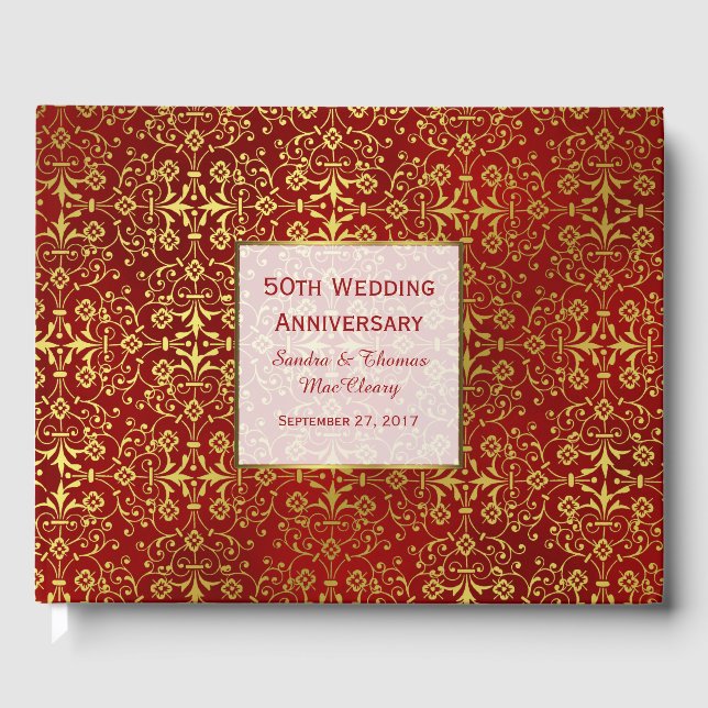 Chic Red and Gold 50 Jahre Gästebuch (Vorderseite)