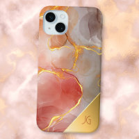 Chic Red and Gold Agate Monogram