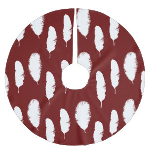 Chic Red and White Feathers Polyester Weihnachtsbaumdecke