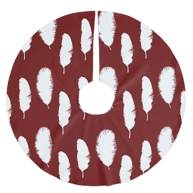 Chic Red and White Feathers Polyester Weihnachtsbaumdecke (Vorderseite)