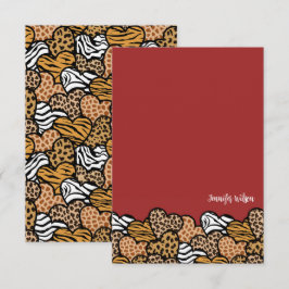 Chic Red Animal Print Heart Valentine Individuelle Dankeskarte