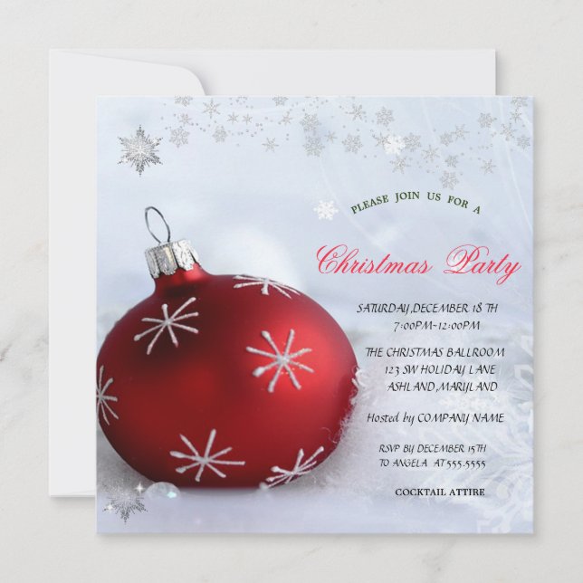 Chic Red Ball Snowflakes Weihnachtsunternehmen Par Einladung (Vorderseite)