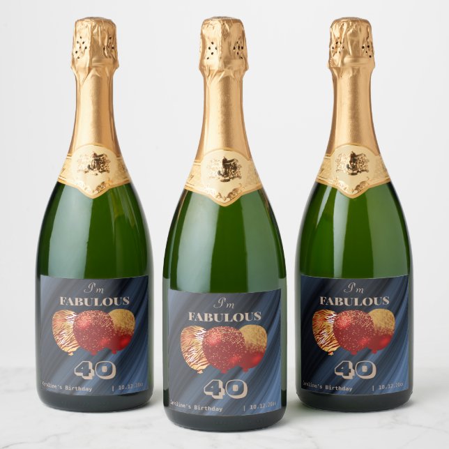 Chic Red Balloons Gold & Glitzer Fabulous Geburtst (Flaschen)