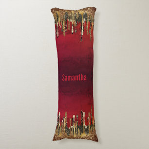 Chic Red Black and Gold Glitzer Tropfen Monogramm Seitenschläferkissen