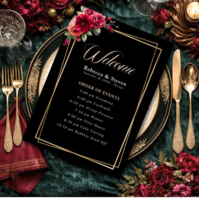 Chic Red Black Blues Hochzeitsprogramm Programm (Von Creator hochgeladen)
