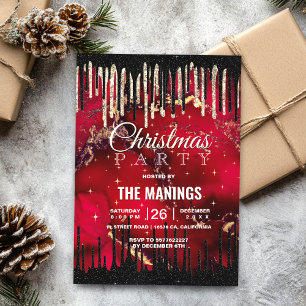 Chic red black drippings Glitzer Weihnachten Einladung