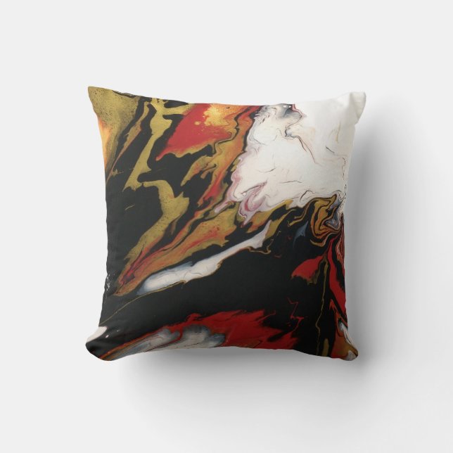 Chic Red Black Gold Abstraktes Kissen mit schwarze (Vorderseite)