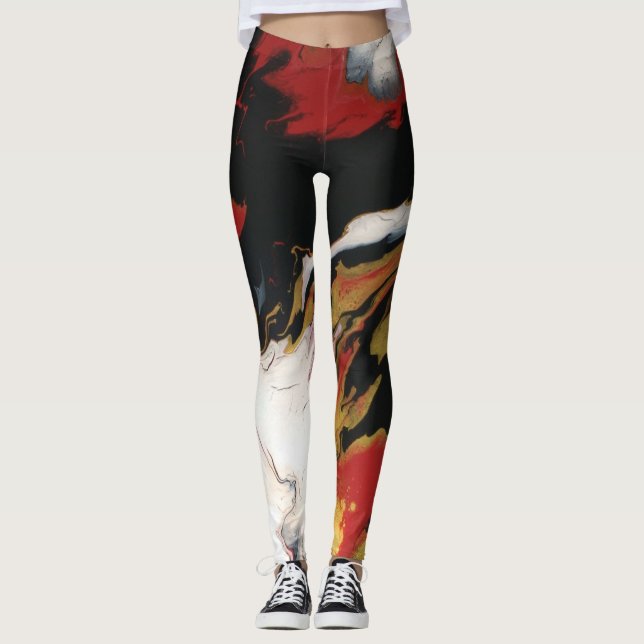 Chic Red Black & Gold Leggings (Vorderseite)