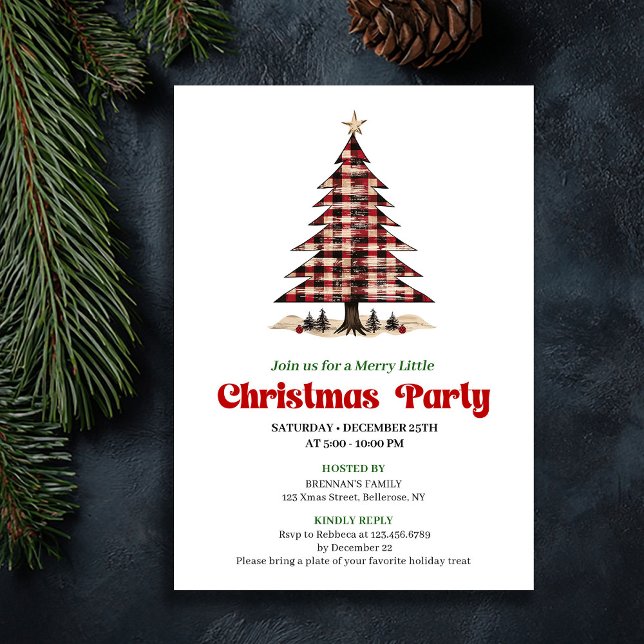 Chic Red Black Plaid Christmas Party Invitation Einladung (Chic Red Black Plaid Christmas Party Invitation)