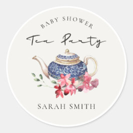 Chic Red Blue Floral Teapot Kinderdusche Tee Party Runder Aufkleber