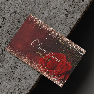 Chic Red Blume Imitate Gold Glitzer Monogramm Magnetische Visitenkarte