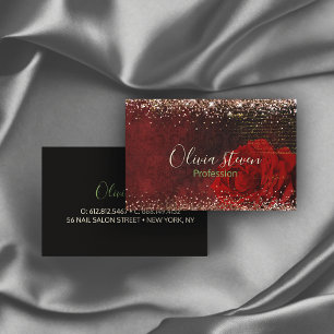 Chic Red Blume Imitate Gold Glitzer Monogramm Visitenkarte