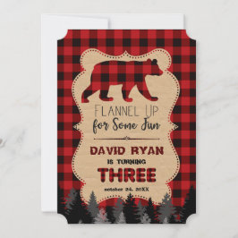 Chic Red Buffalo Plaid Troisième Invitation d'anni