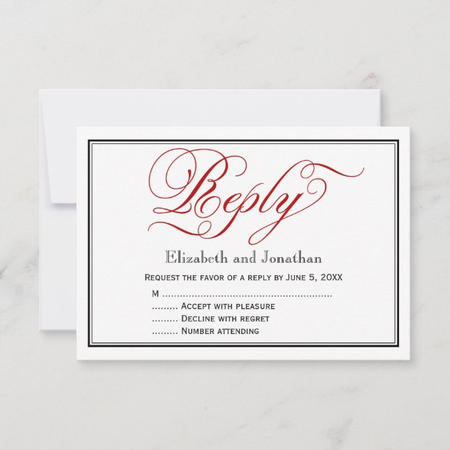Chic Red Calligraphy Script Wedding Repcard RSVP Karte (Vorderseite)