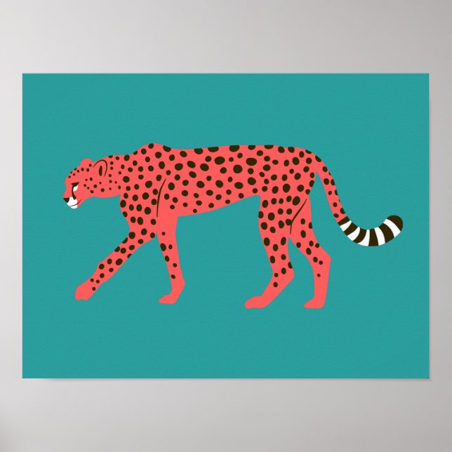 Chic Red Cheetah Eastern Blue Poster (Vorne)