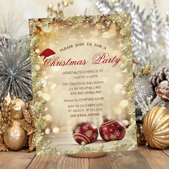 Chic Red Christmas Balle, Stars Christmas Company Einladung (Von Creator hochgeladen)