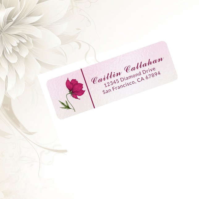 Chic Red Cosmos Floral Return Address Label (Von Creator hochgeladen)