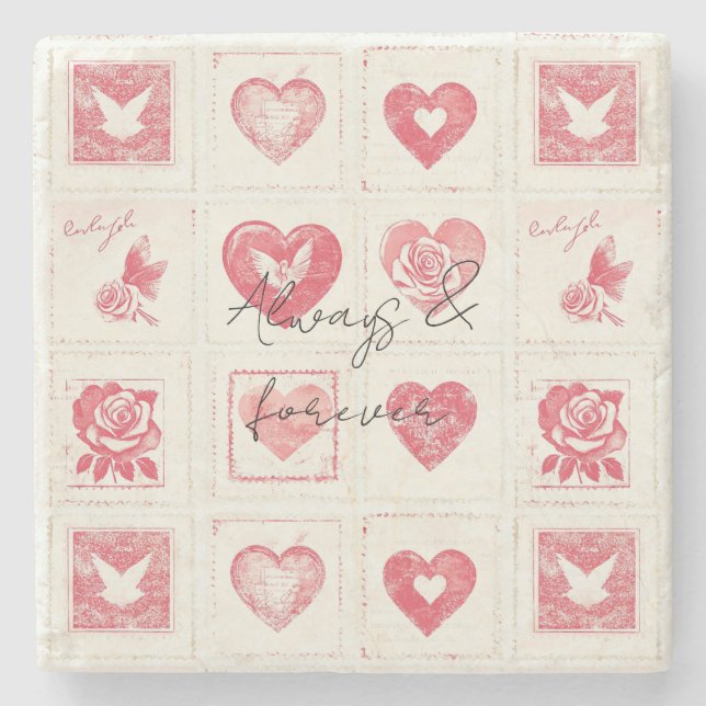 Chic Red Cream Valentine Liebe Wedding Steinuntersetzer (Vorderseite)