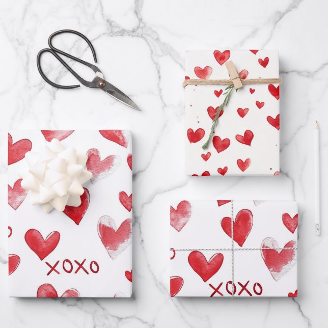 Chic Red Cream Valentine Love Geschenkpapier Set (Vorderseite)