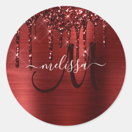 Chic Red Dripping Glitzer Brushed Metal Glam Runder Aufkleber
