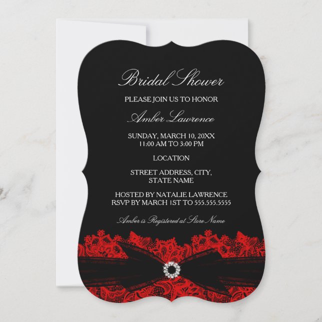 Chic Red Floral Lace Bridal Dusche Einladung (Vorderseite)