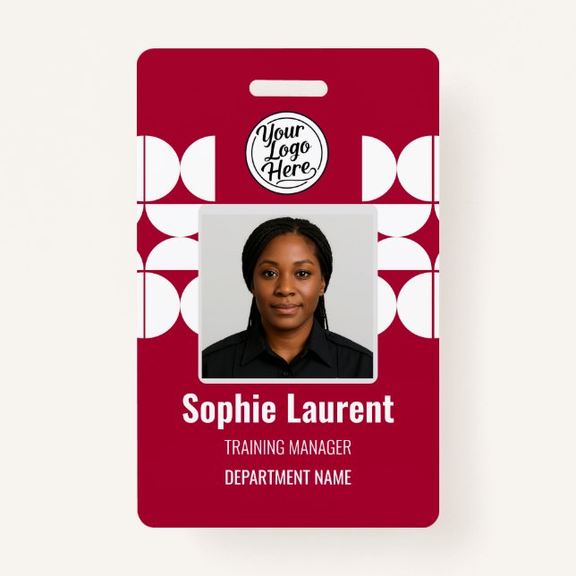 Chic Red Geometric Employee ID Holder Ausweis (Vorderseite)