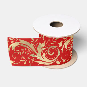 Chic Red Gold Floral Scroll Modernes Design Satinband