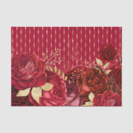 Chic Red Gold Floral Seidenpapier