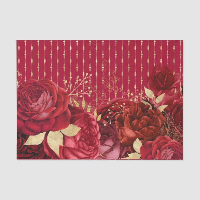Chic Red Gold Floral Seidenpapier (Vorderseite)