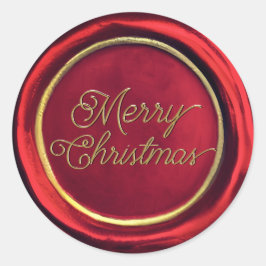 Chic Red & Gold Frohe Weihnachts-Wachs Siegel Stic Runder Aufkleber