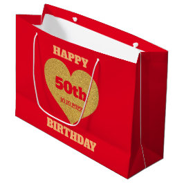 Chic Red & Gold Glitzer Herzlichen Glückwunsch 50. Große Geschenktüte