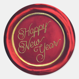 Chic Red & Gold Happy New Year Stickers cire Sceau