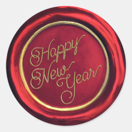 Chic Red & Gold Happy New Year Wax Siegel Stickers