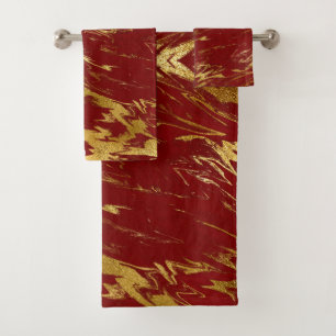 Chic Red Gold Imitate Marmor Badhandtuch Set