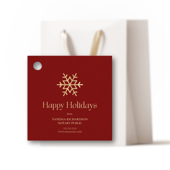 Chic Red Gold Moderne Snowflake Notar Urlaub Geschenkanhänger (Von Creator hochgeladen)